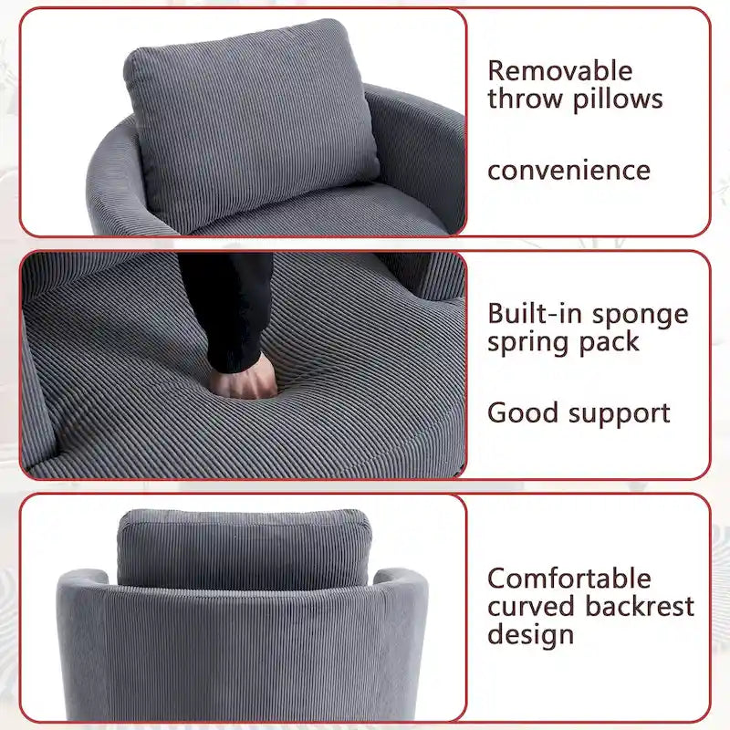 Fauteuil d'appoint pivotant à 360° avec coussins amovibles et base ronde en métal – Plusieurs couleurs