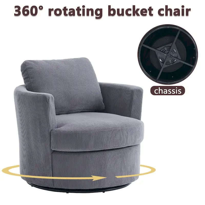 Fauteuil d'appoint pivotant à 360° avec coussins amovibles et base ronde en métal – Plusieurs couleurs