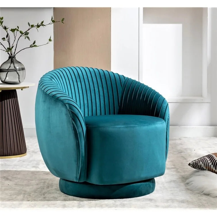 Fauteuil d'appoint pivotant à 360° en velours moderne avec détails plissés