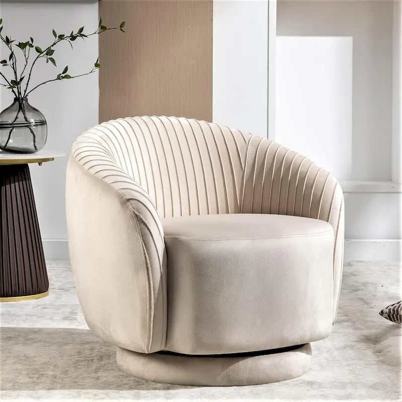 Fauteuil d'appoint pivotant à 360° en velours moderne avec détails plissés