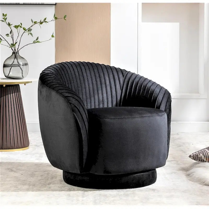Fauteuil d'appoint pivotant à 360° en velours moderne avec détails plissés