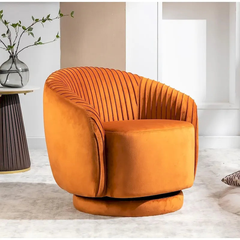 Fauteuil d'appoint pivotant à 360° en velours moderne avec détails plissés