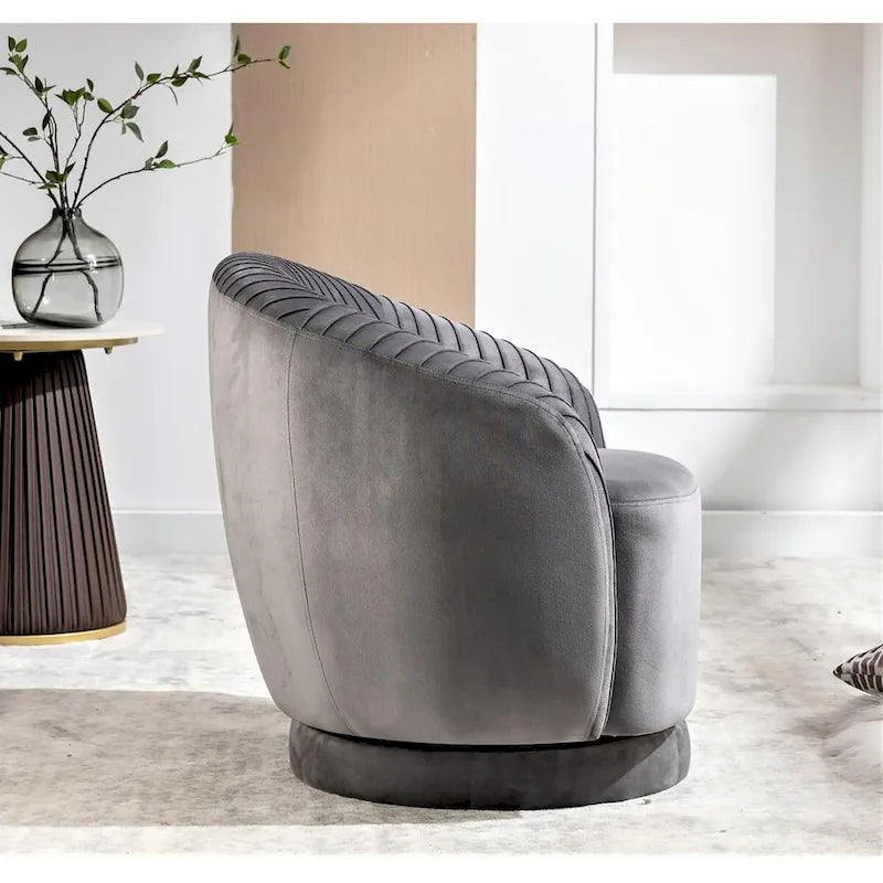 Fauteuil d'appoint pivotant à 360° en velours moderne avec détails plissés