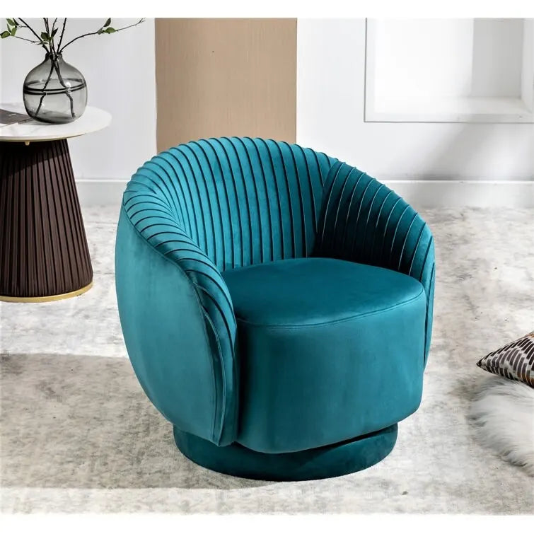 Fauteuil d'appoint pivotant à 360° en velours moderne avec détails plissés