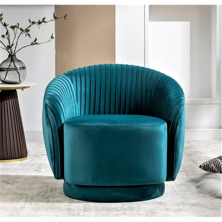 Fauteuil d'appoint pivotant à 360° en velours moderne avec détails plissés