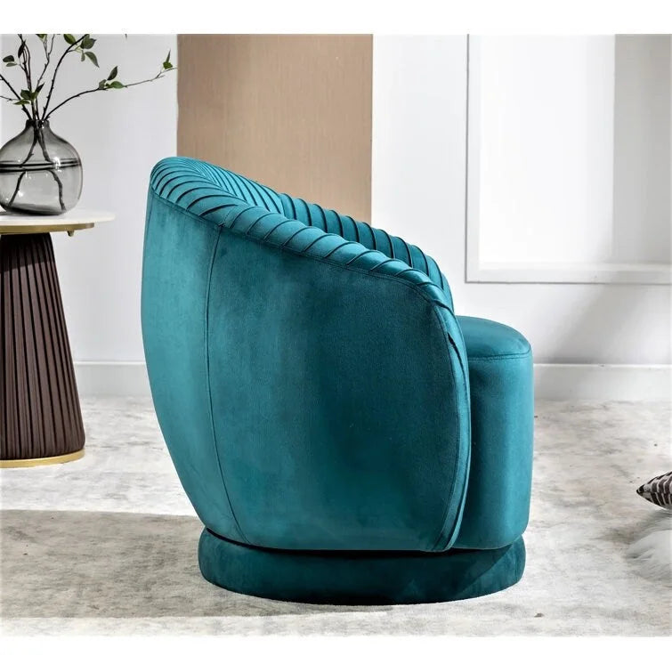 Fauteuil d'appoint pivotant à 360° en velours moderne avec détails plissés