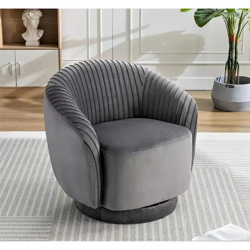 Fauteuil d'appoint pivotant à 360° en velours moderne avec détails plissés