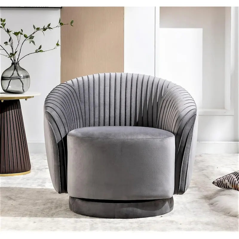 Fauteuil d'appoint pivotant à 360° en velours moderne avec détails plissés