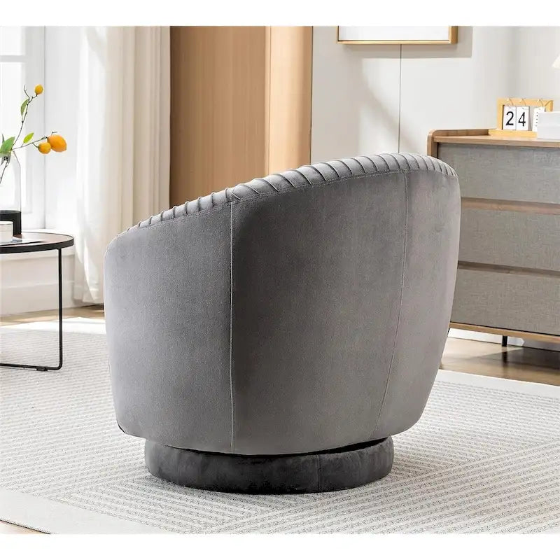 Fauteuil d'appoint pivotant à 360° en velours moderne avec détails plissés