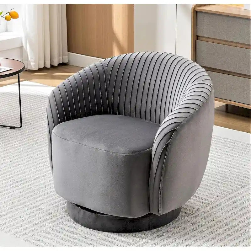 Fauteuil d'appoint pivotant à 360° en velours moderne avec détails plissés