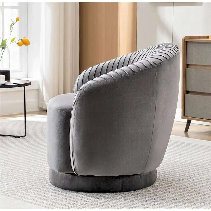 Fauteuil d'appoint pivotant à 360° en velours moderne avec détails plissés