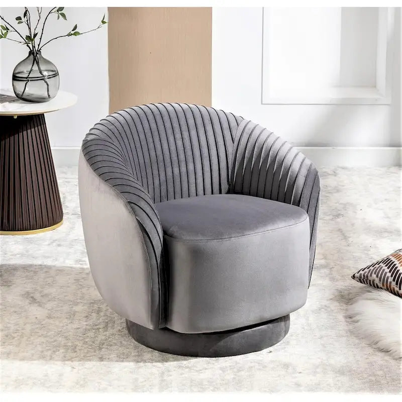 Fauteuil d'appoint pivotant à 360° en velours moderne avec détails plissés