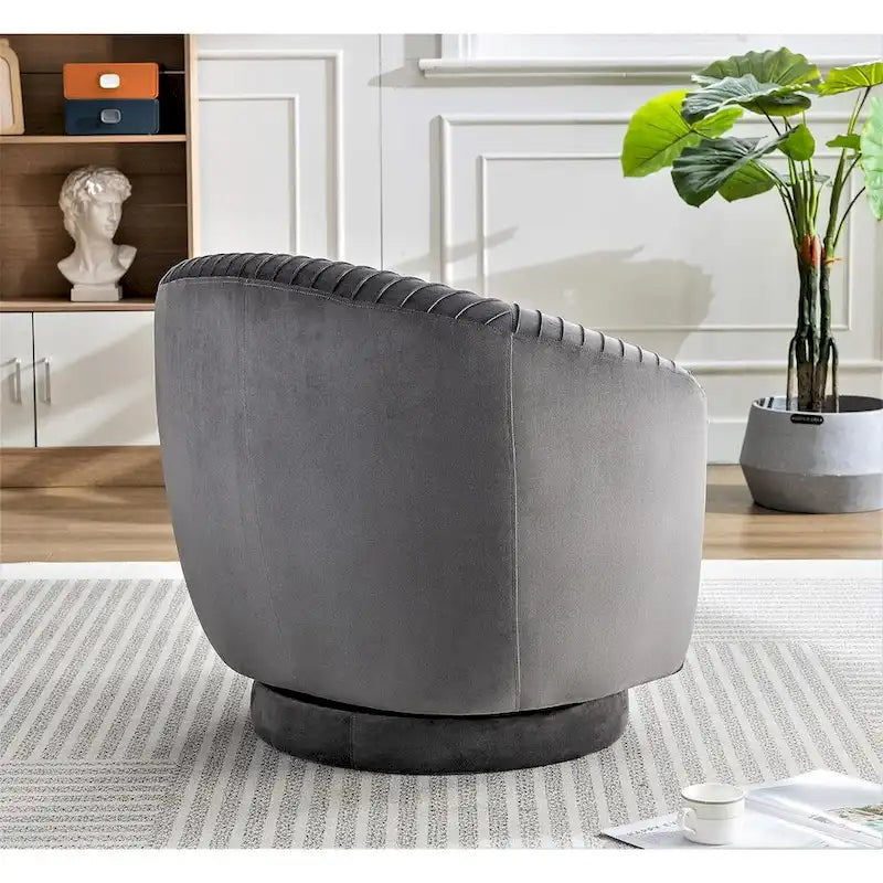 Fauteuil d'appoint pivotant à 360° en velours moderne avec détails plissés