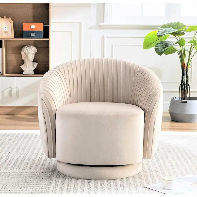 Fauteuil d'appoint pivotant à 360° en velours moderne avec détails plissés