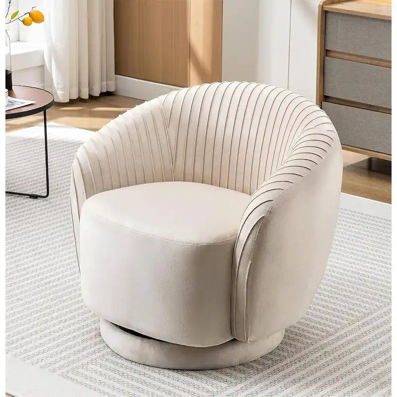 Fauteuil d'appoint pivotant à 360° en velours moderne avec détails plissés