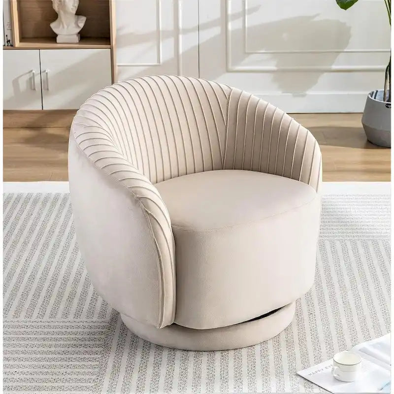 Fauteuil d'appoint pivotant à 360° en velours moderne avec détails plissés
