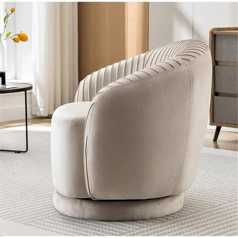 Fauteuil d'appoint pivotant à 360° en velours moderne avec détails plissés