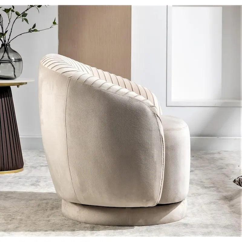 Fauteuil d'appoint pivotant à 360° en velours moderne avec détails plissés