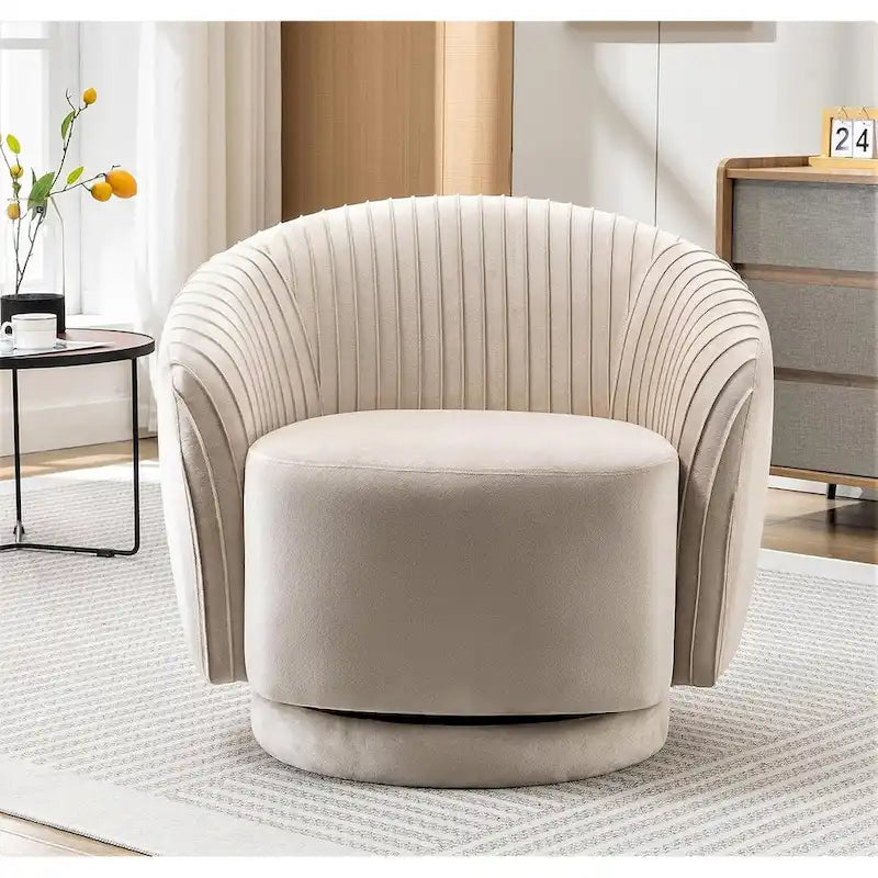 Fauteuil d'appoint pivotant à 360° en velours moderne avec détails plissés