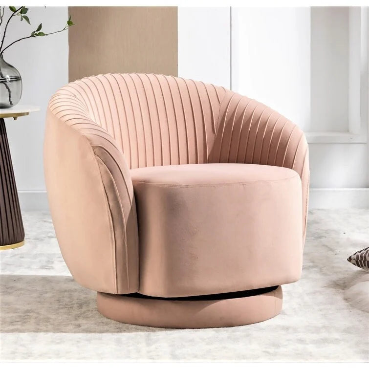 Fauteuil d'appoint pivotant à 360° en velours moderne avec détails plissés
