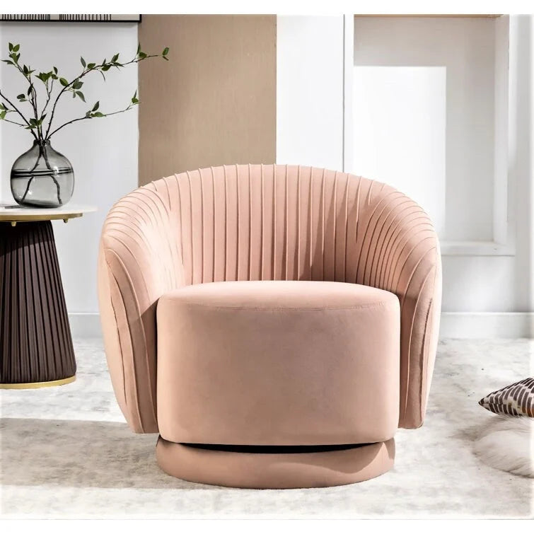 Fauteuil d'appoint pivotant à 360° en velours moderne avec détails plissés