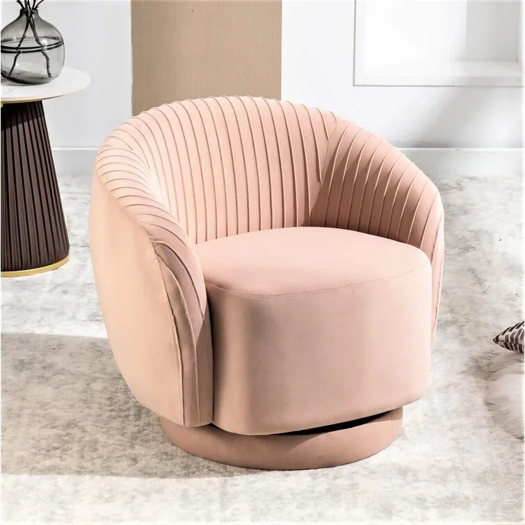 Fauteuil d'appoint pivotant à 360° en velours moderne avec détails plissés