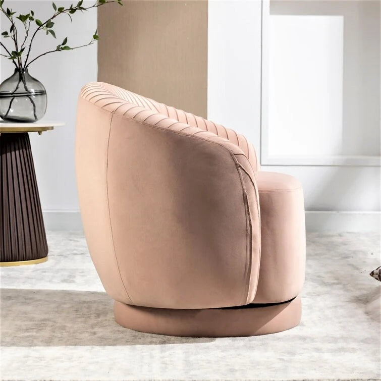 Fauteuil d'appoint pivotant à 360° en velours moderne avec détails plissés