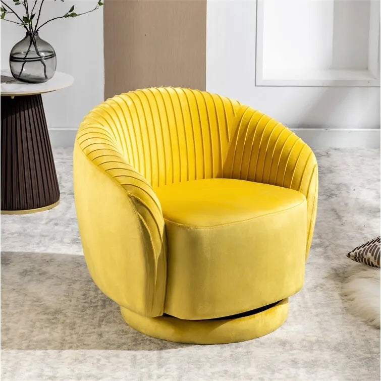 Fauteuil d'appoint pivotant à 360° en velours moderne avec détails plissés