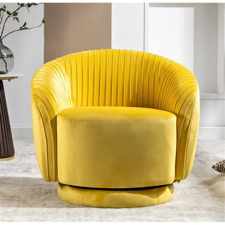 Fauteuil d'appoint pivotant à 360° en velours moderne avec détails plissés