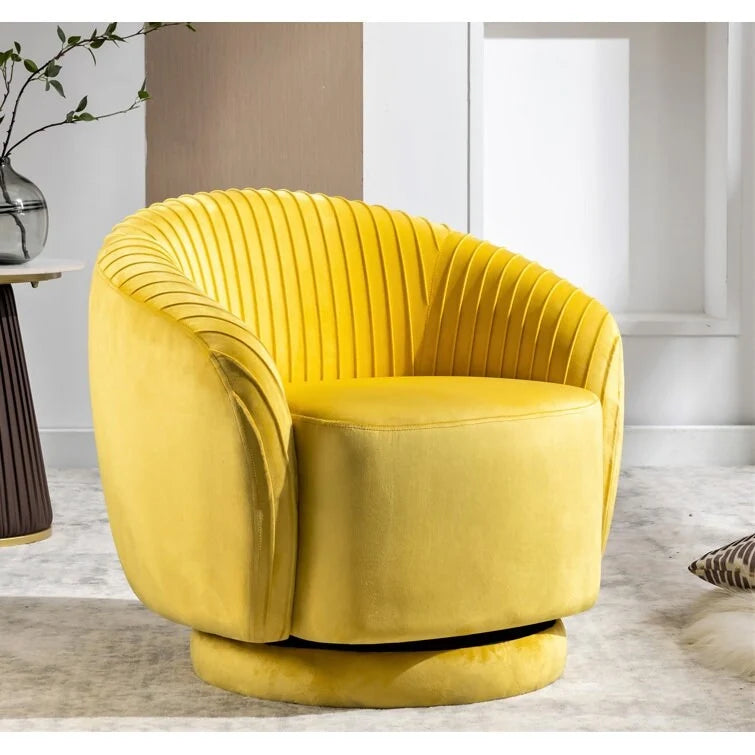 Fauteuil d'appoint pivotant à 360° en velours moderne avec détails plissés