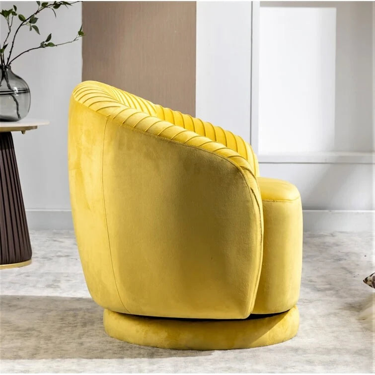 Fauteuil d'appoint pivotant à 360° en velours moderne avec détails plissés