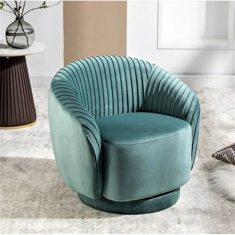 Fauteuil d'appoint pivotant à 360° en velours moderne avec détails plissés