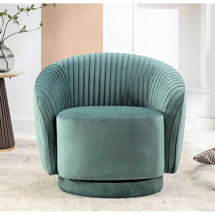 Fauteuil d'appoint pivotant à 360° en velours moderne avec détails plissés