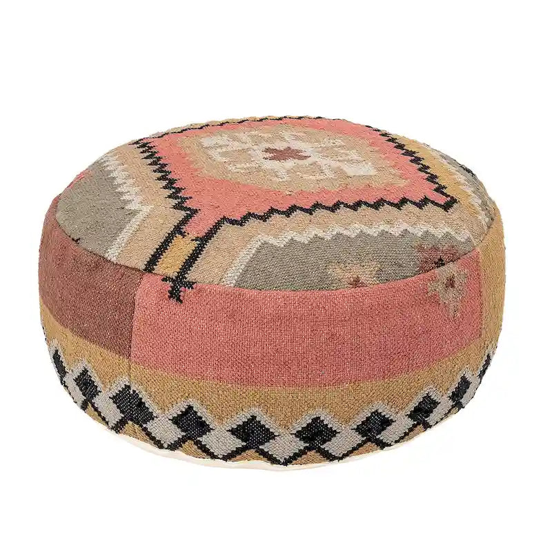Pouf Kilim en Coton Tissé Main Multicolore – Ottomane de Sol Bohème