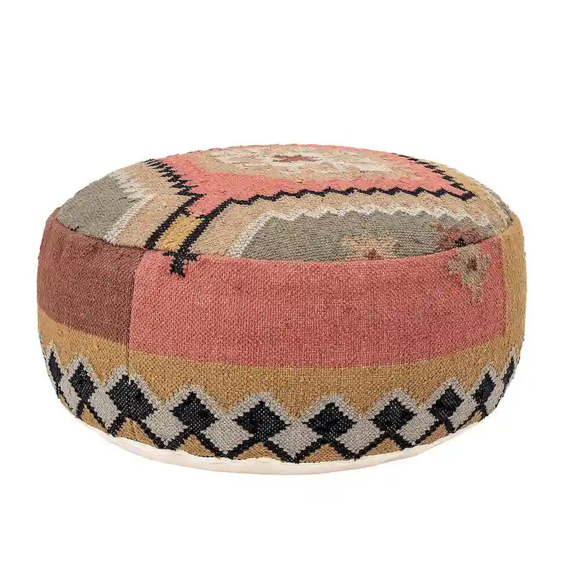 Pouf Kilim en Coton Tissé Main Multicolore – Ottomane de Sol Bohème