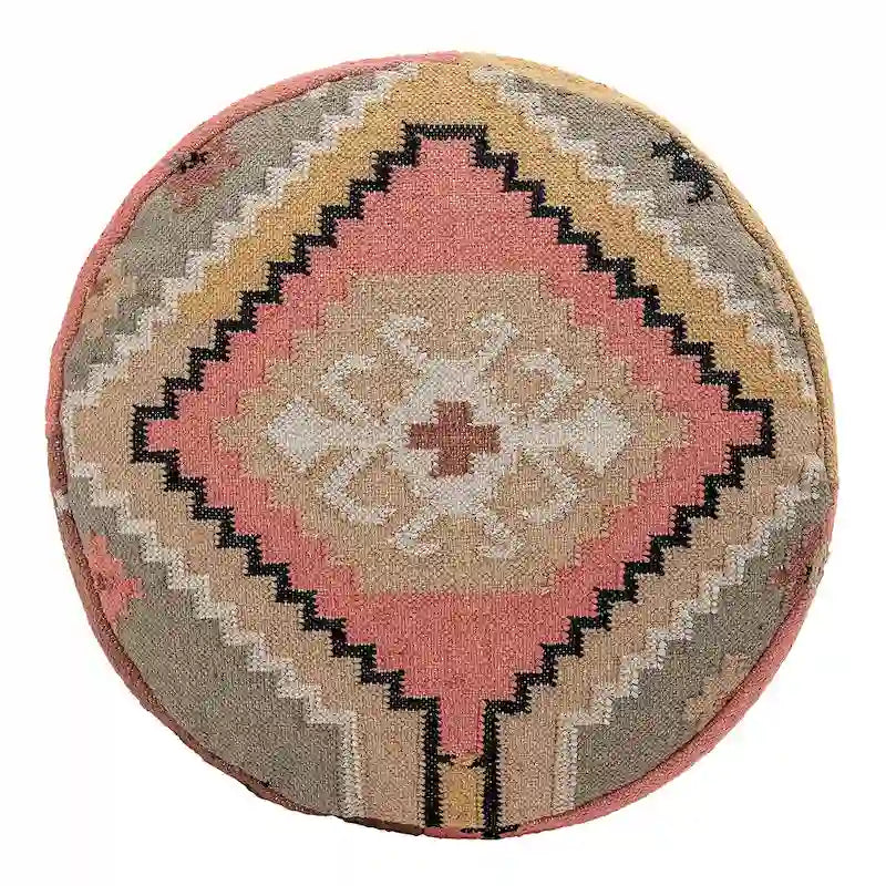 Pouf Kilim en Coton Tissé Main Multicolore – Ottomane de Sol Bohème