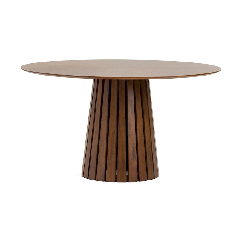 Table de salle à manger ronde Mid-Century Modern de 54 po avec plateau en placage de noyer