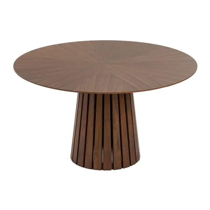 Table de salle à manger ronde Mid-Century Modern de 54 po avec plateau en placage de noyer
