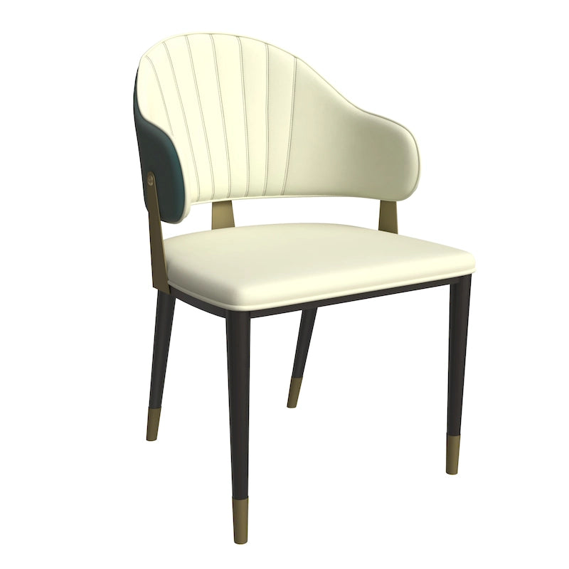 Chaise de salle à manger moderne en cuir PU avec dossier incurvé et pieds en fer