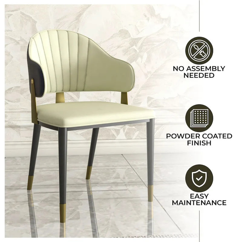 Chaise de salle à manger moderne en cuir PU avec dossier incurvé et pieds en fer