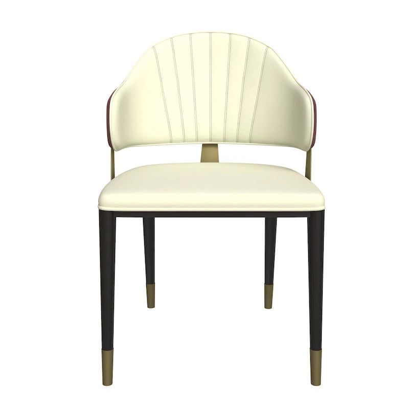 Chaise de salle à manger moderne en cuir PU avec dossier incurvé et pieds en fer