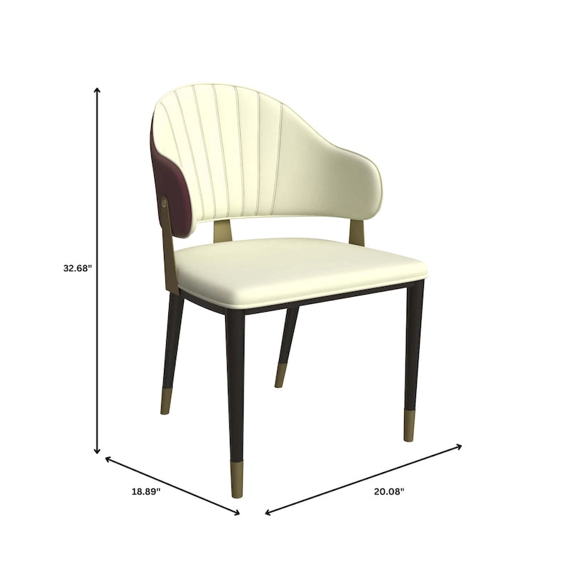Chaise de salle à manger moderne en cuir PU avec dossier incurvé et pieds en fer