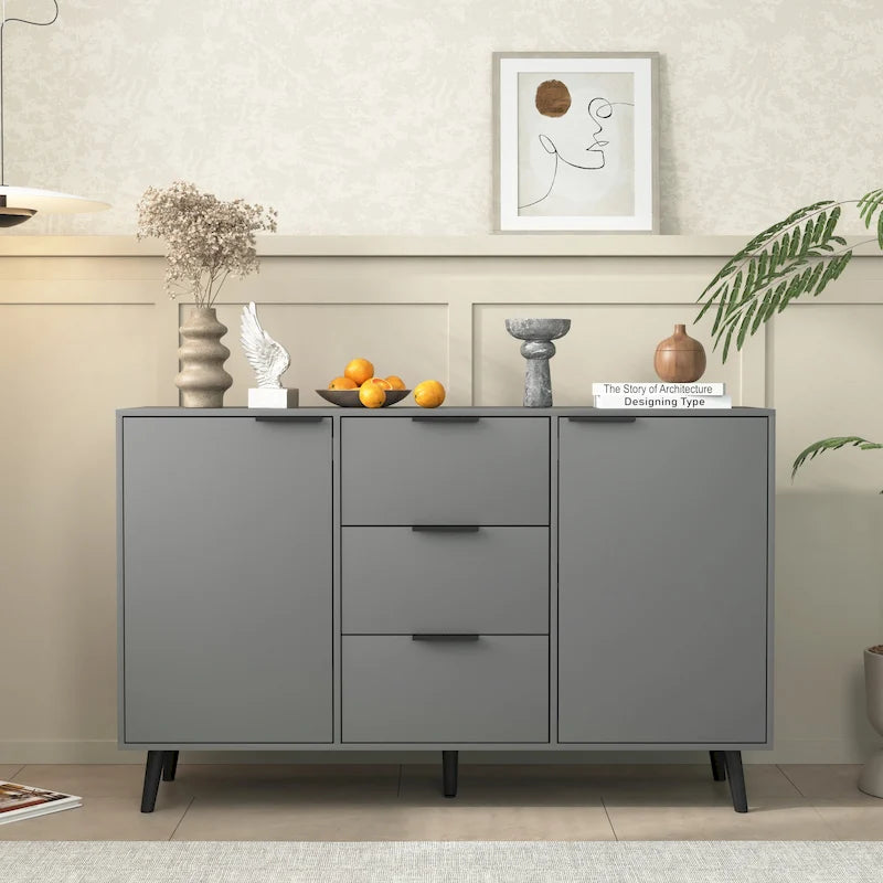 Bahut multifonction en bois avec tiroirs et double portes