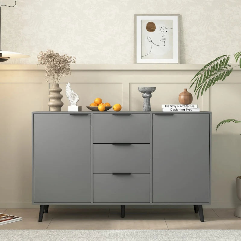 Bahut multifonction en bois avec tiroirs et double portes