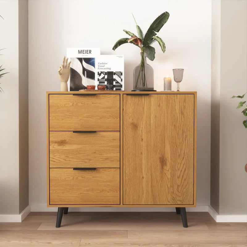 Bahut multifonction en bois avec tiroirs et double portes