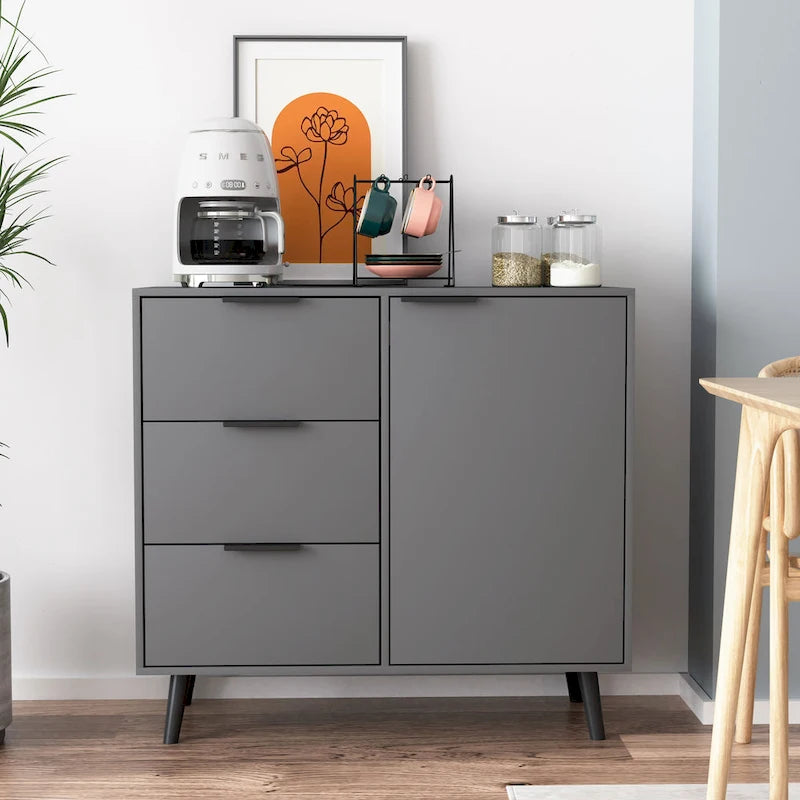 Bahut multifonction en bois avec tiroirs et double portes