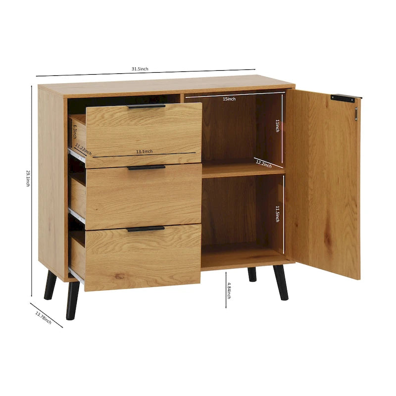 Bahut multifonction en bois avec tiroirs et double portes