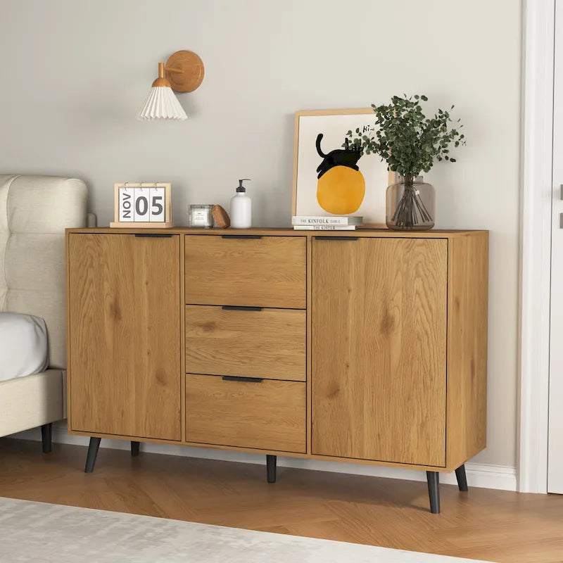 Bahut multifonction en bois avec tiroirs et double portes