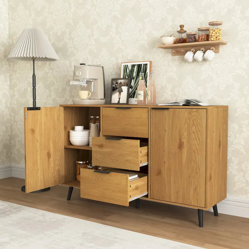Bahut multifonction en bois avec tiroirs et double portes