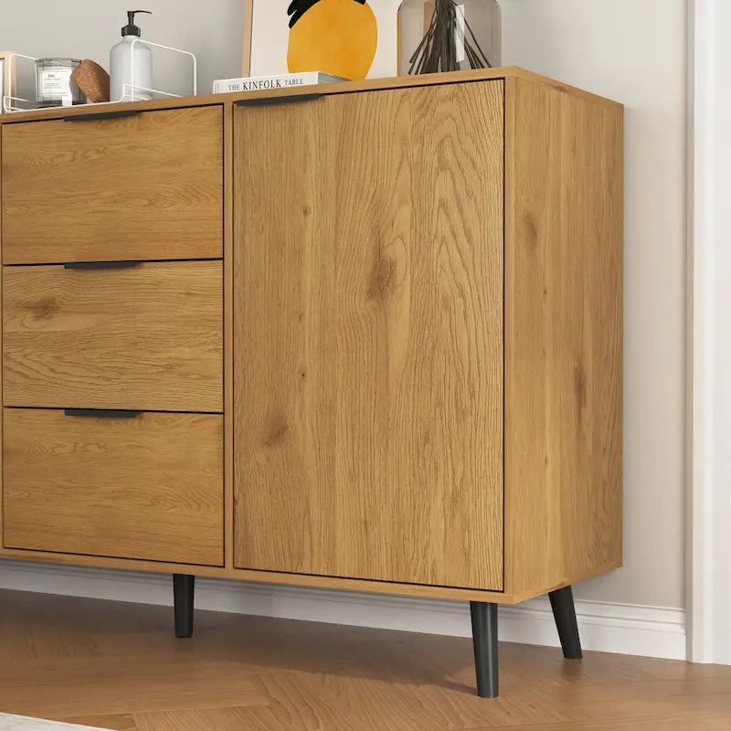 Bahut multifonction en bois avec tiroirs et double portes